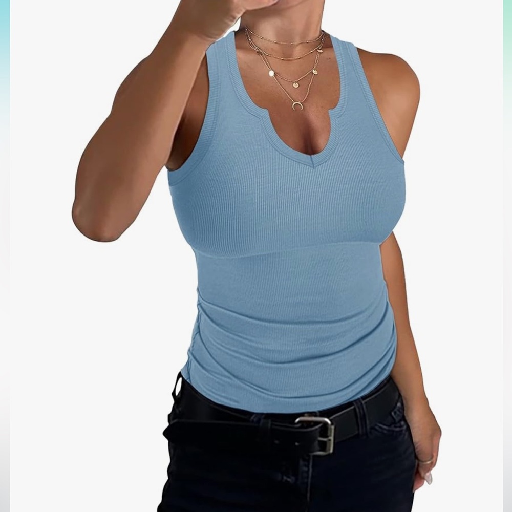 Roselux Women V Notch Scoop Neck Ribbed Sleeveless Shirt
Fitted Basic